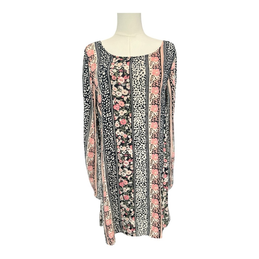 🌸 EUC BILLABONG Black, Pink & White Floral Long Sleeve Dress | Size S